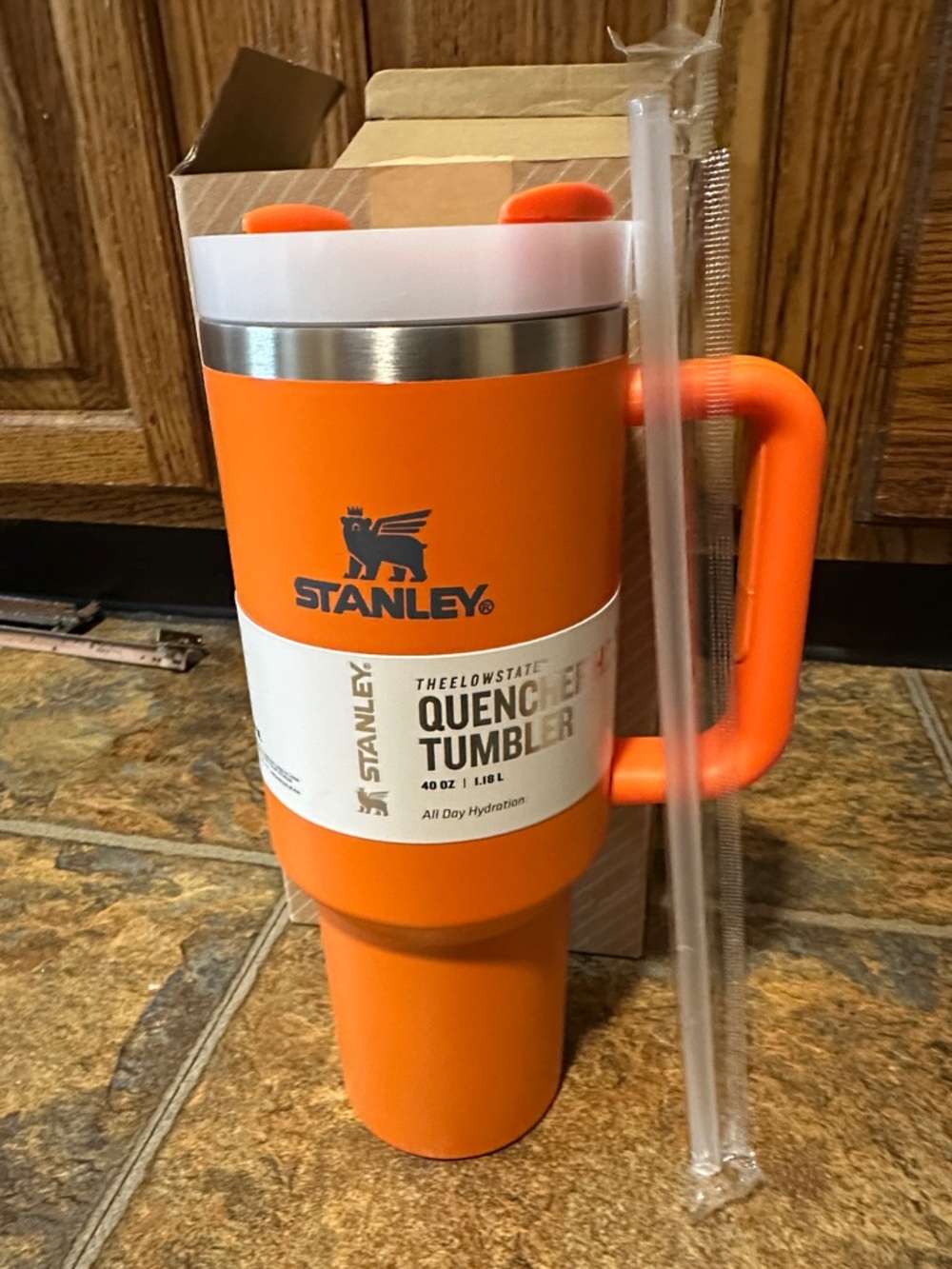Stanley Orange Quench Travel Tumbler with Handle and Straw 40 oz